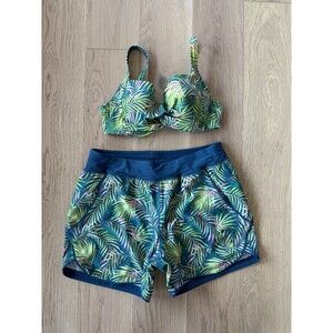 Lands End Bikini Top Adult Size 8 10 Green Floral Twisted Front Underwire Womens